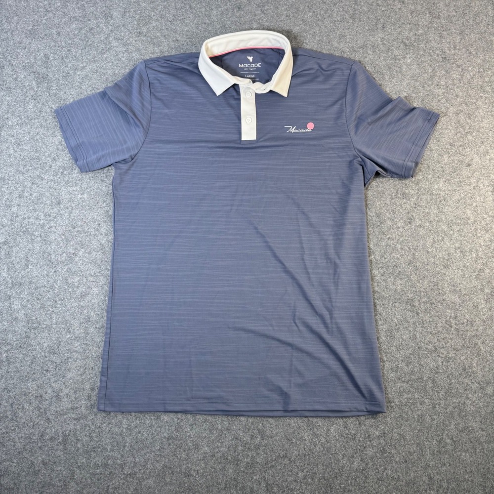 Macade Golf Concept Men Blue White Collar Performance Polo Shirt Large L